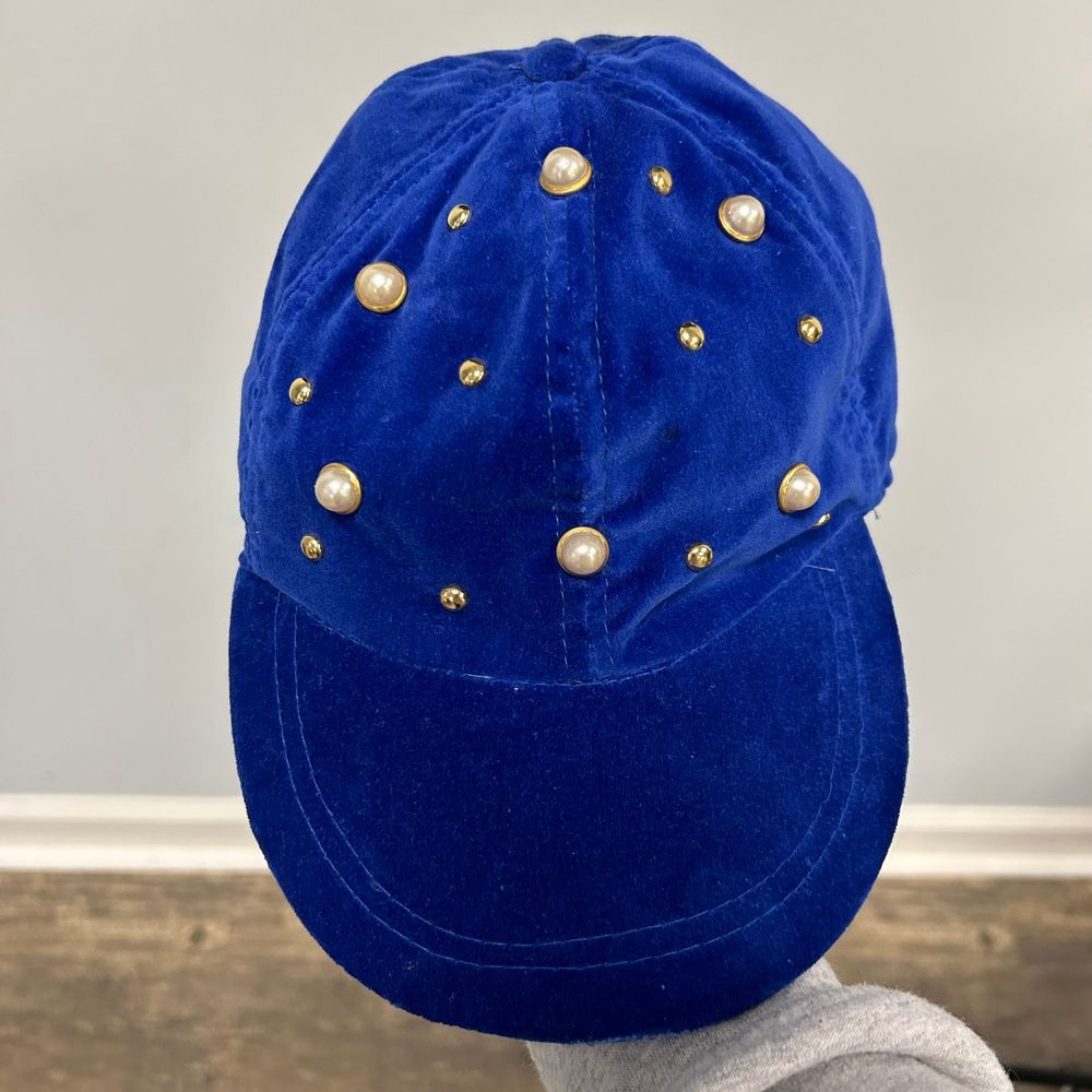Vintage Marvel by Logo 7 Headwear Velvet Blue Hat/Cap Women Beaded Size‎ Medium